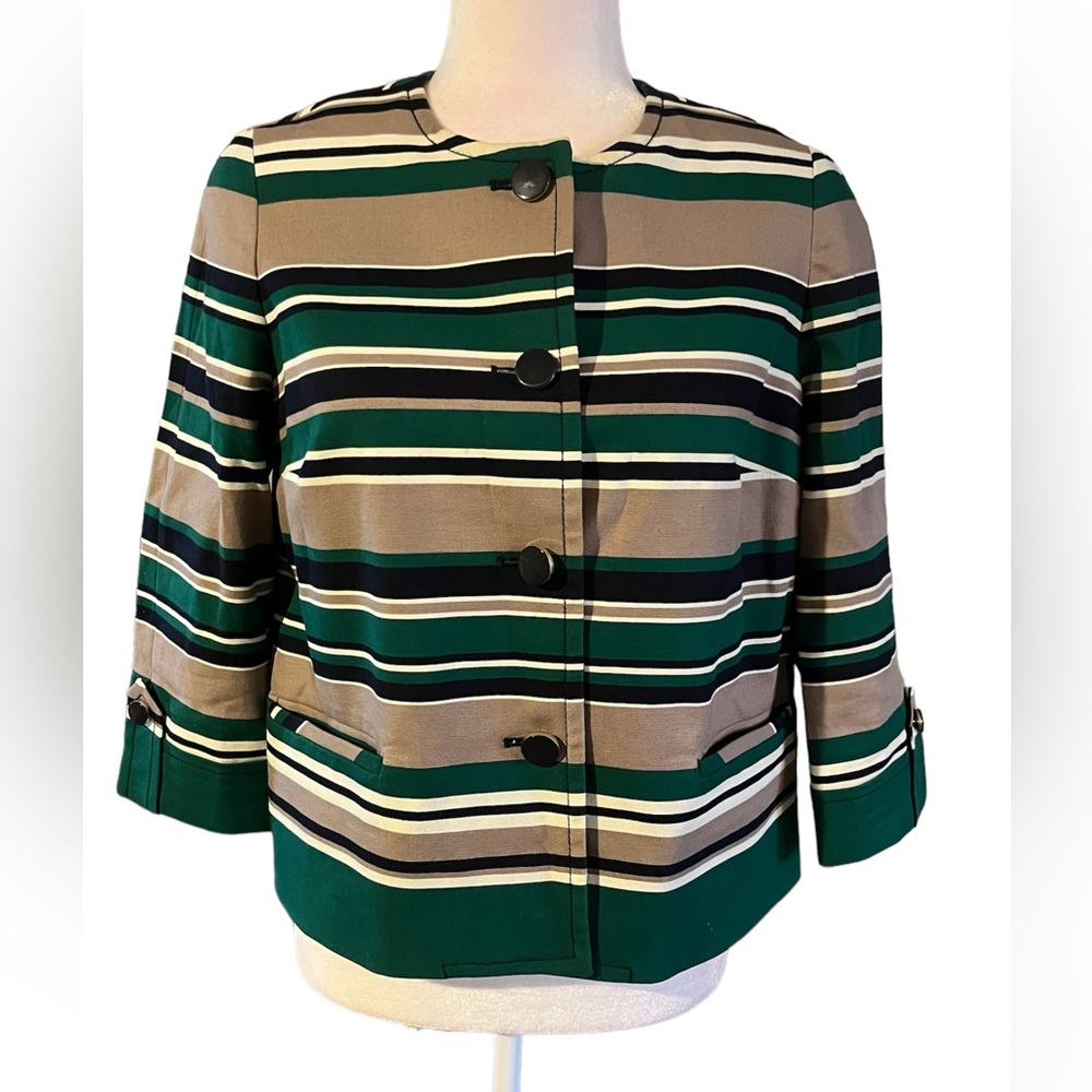 Talbots Petite Striped Collarless Blazer Jacket Size 6P